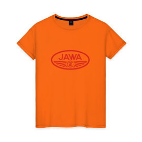 Женская футболка хлопок с принтом Мотоцикл Jawa логотип в Рязани, 100% хлопок | прямой крой, круглый вырез горловины, длина до линии бедер, слегка спущенное плечо | jawa | мотоцикл | ява