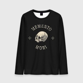 Мужской лонгслив 3D с принтом Memento Mori в Рязани, 100% полиэстер | длинные рукава, круглый вырез горловины, полуприлегающий силуэт | death | skull | кости | цитата