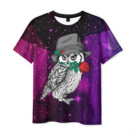 Мужская футболка 3D с принтом Сова в Рязани, 100% полиэфир | прямой крой, круглый вырез горловины, длина до линии бедер | 3d | абстракция | арт | звезды | космос | полигоны | птица | сова | цветы