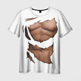 Мужская футболка 3D с принтом Идеальный рельеф в Рязани, 100% полиэфир | прямой крой, круглый вырез горловины, длина до линии бедер | Тематика изображения на принте: бодибилдинг | идеальное | креатив | мышцы | накаченный | пресс | рваная | рельеф | спорт | тело