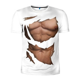 Мужская футболка 3D спортивная с принтом Идеальный рельеф в Рязани, 100% полиэстер с улучшенными характеристиками | приталенный силуэт, круглая горловина, широкие плечи, сужается к линии бедра | бодибилдинг | идеальное | креатив | мышцы | накаченный | пресс | рваная | рельеф | спорт | тело
