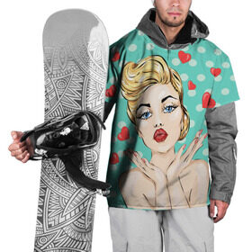 Накидка на куртку 3D с принтом Pop Art в Рязани, 100% полиэстер |  | горошек | губы | девушка | кружочки | поп арт | поцелуй | сердечки | текстура