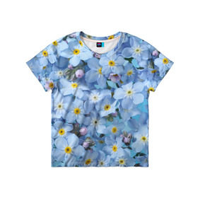 Детская футболка 3D с принтом Незабудки в Рязани, 100% гипоаллергенный полиэфир | прямой крой, круглый вырез горловины, длина до линии бедер, чуть спущенное плечо, ткань немного тянется | лето | небо | цветы