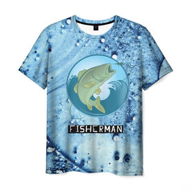 Мужская футболка 3D с принтом FisherMan в Рязани, 100% полиэфир | прямой крой, круглый вырез горловины, длина до линии бедер | baitbest | bottom | driftwood | fisherman | fishing | fishwaterhook | pike | river | вода | дно | коряга | крючок | лучший рыбак | наживка | река | рыба | рыбалка | щука