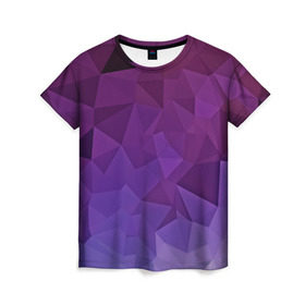 Женская футболка 3D с принтом Фиолетовые грани в Рязани, 100% полиэфир ( синтетическое хлопкоподобное полотно) | прямой крой, круглый вырез горловины, длина до линии бедер | abstract | abstraction | color | geometry | mirror | polygon | абстракция | геометрия | грани | линии | полигоны | сочетания | стекло | треугольники