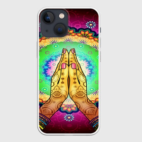 Чехол для iPhone 13 mini с принтом Meditation в Рязани,  |  | 3d | indian | mandala | арт | йога | медитация | руки | узор | цветы