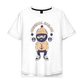Мужская футболка хлопок Oversize с принтом Original Sailor в Рязани, 100% хлопок | свободный крой, круглый ворот, “спинка” длиннее передней части | арт | военно морской флот | матрос | моряк | надпись | речник | якорь