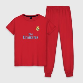Женская пижама хлопок с принтом Реал Мадрид в Рязани, 100% хлопок | брюки и футболка прямого кроя, без карманов, на брюках мягкая резинка на поясе и по низу штанин | madrid | real | барселона | футбол