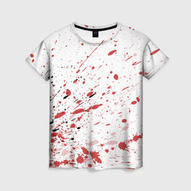 Женская футболка 3D с принтом Брызги в Рязани, 100% полиэфир ( синтетическое хлопкоподобное полотно) | прямой крой, круглый вырез горловины, длина до линии бедер | 3d | абстракция | абстракция красок | арт | брызги | краска | кровь | прикольные | цветные | штрихи