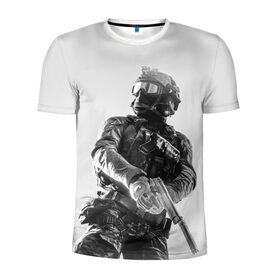 Мужская футболка 3D спортивная с принтом Battlefield 4 в Рязани, 100% полиэстер с улучшенными характеристиками | приталенный силуэт, круглая горловина, широкие плечи, сужается к линии бедра | battlefield | game | soldiers | weapons | воин | игра | игрок | оружие | солдат