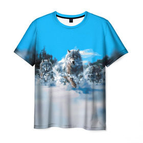 Мужская футболка 3D с принтом Волчья охота в Рязани, 100% полиэфир | прямой крой, круглый вырез горловины, длина до линии бедер | бирюк | волк | волчара | волчица | волчок | глаза | животное | животные | зверь | зима | злость | картина | койот | рисунок | санитар леса | серый | снег | стая | три | хищник | цветной | шакал