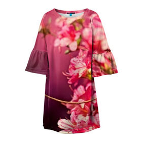 Детское платье 3D с принтом Сакура в Рязани, 100% полиэстер | прямой силуэт, чуть расширенный к низу. Круглая горловина, на рукавах — воланы | 3d | flower | nature | pink | sakura | весна | деревья | природа | розовый | сакура | цветы | япония