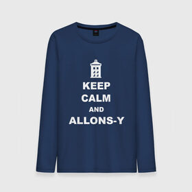 Мужской лонгслив хлопок с принтом Keep calm and allons-y в Рязани, 100% хлопок |  | keep calm | арт | доктор кто | надпись | сериал | сохраняйте спокойствие | тардис | фильмы