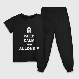 Детская пижама хлопок с принтом Keep calm and allons-y в Рязани, 100% хлопок |  брюки и футболка прямого кроя, без карманов, на брюках мягкая резинка на поясе и по низу штанин
 | keep calm | арт | доктор кто | надпись | сериал | сохраняйте спокойствие | тардис | фильмы