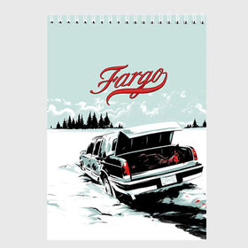 Скетчбук с принтом Fargo в Рязани, 100% бумага
 | 48 листов, плотность листов — 100 г/м2, плотность картонной обложки — 250 г/м2. Листы скреплены сверху удобной пружинной спиралью | Тематика изображения на принте: фарго