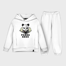 Детский костюм хлопок Oversize с принтом Panda Boss в Рязани,  |  | Тематика изображения на принте: банда | большой | босс | важный | главарь | главный | директор | крутой | круче всех | лидер | мех | панда | россия | русский | самый | супер | трубка | шуба