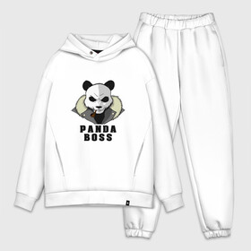 Мужской костюм хлопок OVERSIZE с принтом Panda Boss в Рязани,  |  | Тематика изображения на принте: банда | большой | босс | важный | главарь | главный | директор | крутой | круче всех | лидер | мех | панда | россия | русский | самый | супер | трубка | шуба