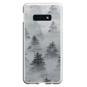 Чехол для Samsung S10E с принтом Туманный лес в Рязани, Силикон | Область печати: задняя сторона чехла, без боковых панелей | бор | вечер | деревья | елка | еловый | ель | загадочный | земля | зима | лес | мрачный | необычный | природа | серый | сибирь | снег | тайга | туман | хвойный