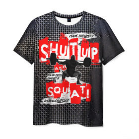 Мужская футболка 3D с принтом Powerlifting shut up and squat в Рязани, 100% полиэфир | прямой крой, круглый вырез горловины, длина до линии бедер | powerlifting | shut up and squat | пауэрлифтинг