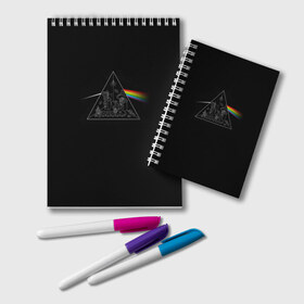 Блокнот с принтом Pink Floyd Make Rainbow в Рязани, 100% бумага | 48 листов, плотность листов — 60 г/м2, плотность картонной обложки — 250 г/м2. Листы скреплены удобной пружинной спиралью. Цвет линий — светло-серый
 | англия | басы | британия | гитара | группа | логотип | музыка | песни | пинк флойд | призма | радуга | рок | свет