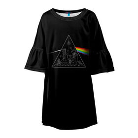 Детское платье 3D с принтом Pink Floyd Make Rainbow в Рязани, 100% полиэстер | прямой силуэт, чуть расширенный к низу. Круглая горловина, на рукавах — воланы | Тематика изображения на принте: англия | басы | британия | гитара | группа | логотип | музыка | песни | пинк флойд | призма | радуга | рок | свет