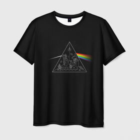 Мужская футболка 3D с принтом Pink Floyd Make Rainbow в Рязани, 100% полиэфир | прямой крой, круглый вырез горловины, длина до линии бедер | Тематика изображения на принте: англия | басы | британия | гитара | группа | логотип | музыка | песни | пинк флойд | призма | радуга | рок | свет