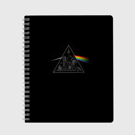 Тетрадь с принтом Pink Floyd Make Rainbow в Рязани, 100% бумага | 48 листов, плотность листов — 60 г/м2, плотность картонной обложки — 250 г/м2. Листы скреплены сбоку удобной пружинной спиралью. Уголки страниц и обложки скругленные. Цвет линий — светло-серый
 | англия | басы | британия | гитара | группа | логотип | музыка | песни | пинк флойд | призма | радуга | рок | свет