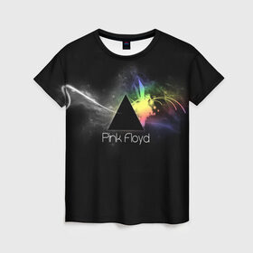 Женская футболка 3D с принтом Pink Floyd Logo в Рязани, 100% полиэфир ( синтетическое хлопкоподобное полотно) | прямой крой, круглый вырез горловины, длина до линии бедер | англия | басы | британия | гитара | группа | дым | космос | логотип | музыка | песни | пинк флойд | призма | радуга | рок | свет