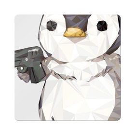 Магнит виниловый Квадрат с принтом Пингвин с пистолетом в Рязани, полимерный материал с магнитным слоем | размер 9*9 см, закругленные углы | Тематика изображения на принте: 