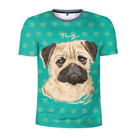 Мужская футболка 3D спортивная с принтом Мопсик в Рязани, 100% полиэстер с улучшенными характеристиками | приталенный силуэт, круглая горловина, широкие плечи, сужается к линии бедра | Тематика изображения на принте: dog | pug | арт | животное | кружочки | мопс | пес | собака | текстура