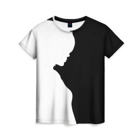 Женская футболка 3D с принтом Силуэт девушки в Рязани, 100% полиэфир ( синтетическое хлопкоподобное полотно) | прямой крой, круглый вырез горловины, длина до линии бедер | белое | женщина | чб | черное