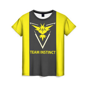 Женская футболка 3D с принтом Team instinct в Рязани, 100% полиэфир ( синтетическое хлопкоподобное полотно) | прямой крой, круглый вырез горловины, длина до линии бедер | game | игра | игрок | инстинкт | пикачу | покемон