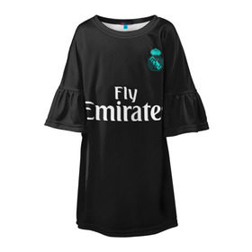 Детское платье 3D с принтом Cristiano Ronaldo away 2018 в Рязани, 100% полиэстер | прямой силуэт, чуть расширенный к низу. Круглая горловина, на рукавах — воланы | Тематика изображения на принте: champions | cristiano | league | madrid | real | ronaldo | spain | испания | криштиану | лига | мадрид | реал | роналду | чемпионов