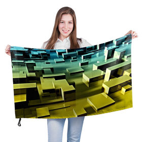 Флаг 3D с принтом Плавающие кубы в Рязани, 100% полиэстер | плотность ткани — 95 г/м2, размер — 67 х 109 см. Принт наносится с одной стороны | abstract | abstraction | block | tessera | абстракция | кубики | текстура