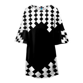 Детское платье 3D с принтом Шахматная клетка в Рязани, 100% полиэстер | прямой силуэт, чуть расширенный к низу. Круглая горловина, на рукавах — воланы | abstract | abstraction | block | tessera | абстракция | клетка | кубики | текстура