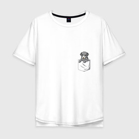 Мужская футболка хлопок Oversize с принтом Карман в Рязани, 100% хлопок | свободный крой, круглый ворот, “спинка” длиннее передней части | дог | карман | собака | щенок