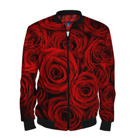 Мужской бомбер 3D с принтом Красные розы в Рязани, 100% полиэстер | застегивается на молнию, по бокам два кармана без застежек, по низу бомбера и на воротнике - эластичная резинка | букет | красный | розы | цветы