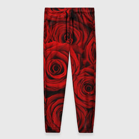Женские брюки 3D с принтом Красные розы в Рязани, полиэстер 100% | прямой крой, два кармана без застежек по бокам, с мягкой трикотажной резинкой на поясе и по низу штанин. В поясе для дополнительного комфорта — широкие завязки | букет | красный | розы | цветы