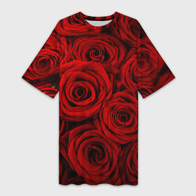 Платье-футболка 3D с принтом Красные розы в Рязани,  |  | букет | красный | розы | цветы