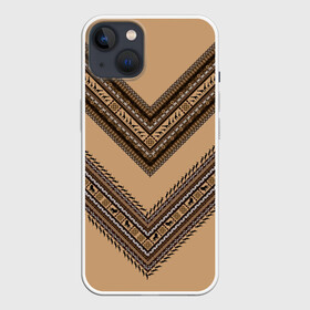 Чехол для iPhone 13 с принтом Tribal V shape в Рязани,  |  | african | ethnic | tribal | африка | африканский | бежевый | трайбал | узор | черный | этно