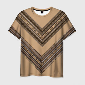 Мужская футболка 3D с принтом Tribal V-shape в Рязани, 100% полиэфир | прямой крой, круглый вырез горловины, длина до линии бедер | Тематика изображения на принте: african | ethnic | tribal | африка | африканский | бежевый | трайбал | узор | черный | этно