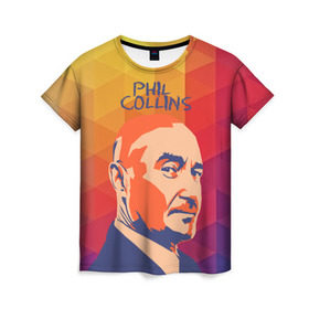 Женская футболка 3D с принтом Phil Collins в Рязани, 100% полиэфир ( синтетическое хлопкоподобное полотно) | прямой крой, круглый вырез горловины, длина до линии бедер | phil collins | актер | альтернатива | британский певец | музыкант | рок