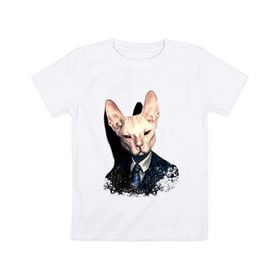 Детская футболка хлопок с принтом Сфинкс в Рязани, 100% хлопок | круглый вырез горловины, полуприлегающий силуэт, длина до линии бедер | Тематика изображения на принте: кот | лысый кот