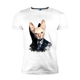 Мужская футболка премиум с принтом Сфинкс в Рязани, 92% хлопок, 8% лайкра | приталенный силуэт, круглый вырез ворота, длина до линии бедра, короткий рукав | кот | лысый кот