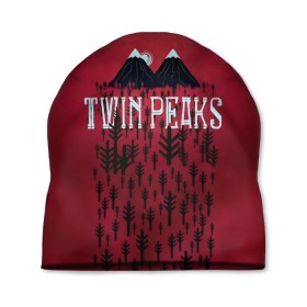 Шапка 3D с принтом Лес Twin Peaks в Рязани, 100% полиэстер | универсальный размер, печать по всей поверхности изделия | горы | надпись | ретро | твин пикс
