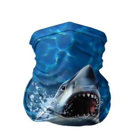 Бандана-труба 3D с принтом Пасть акулы в Рязани, 100% полиэстер, ткань с особыми свойствами — Activecool | плотность 150‒180 г/м2; хорошо тянется, но сохраняет форму | акула | атака | белая | брызги | вода | волны | зубы | капли | море | океан | опасность | синяя | челюсти | эффект