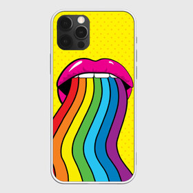 Чехол для iPhone 12 Pro Max с принтом Pop art в Рязани, Силикон |  | Тематика изображения на принте: fun | lip color | mouth | pop art | rainbow | reggae | spectrum | style | summer | teeth | yellow | веселье | губы | желтый | зубы | лето | поп арт | радуга | рот | спектр | стиль | цвет
