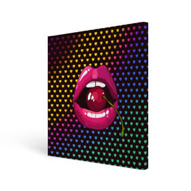 Холст квадратный с принтом Pop art в Рязани, 100% ПВХ |  | cherry | colorful | fashion | funny | gesture | lips | lipstick | makeup | mouth | pop art | rainbow | style | веселый | вишенка | вишня | губы | жест | зубы | клубный | любовь | макияж | мода | помада | поп арт | прикольный | радуга | рот | стиль | страс