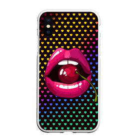 Чехол для iPhone XS Max матовый с принтом Pop art в Рязани, Силикон | Область печати: задняя сторона чехла, без боковых панелей | cherry | colorful | fashion | funny | gesture | lips | lipstick | makeup | mouth | pop art | rainbow | style | веселый | вишенка | вишня | губы | жест | зубы | клубный | любовь | макияж | мода | помада | поп арт | прикольный | радуга | рот | стиль | страс