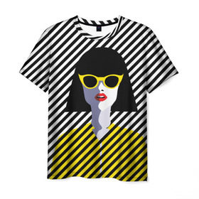 Мужская футболка 3D с принтом Pop art girl в Рязани, 100% полиэфир | прямой крой, круглый вырез горловины, длина до линии бедер | abstraction | bright | color | fashion | hair | lines | lips | pop art | rack | red | style | yellow | абстракция | губы | желтый | каре | красный | линии | мода | очки | поп арт | прическа | стиль | цвет | яркий